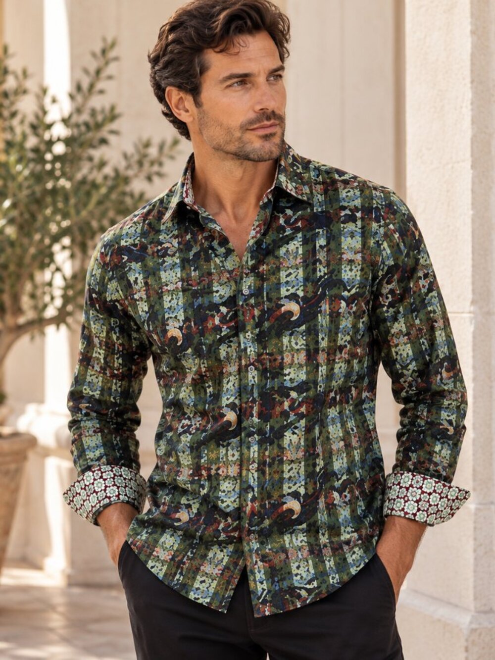 Robert Graham Shirt Mens M Green Multicolor Abstract Print Button Down Designer